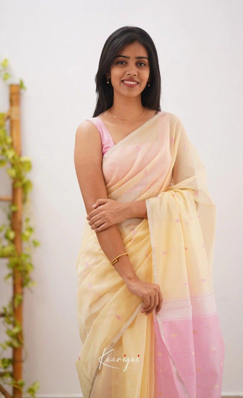 Designer Pastel Yellow Saree With Baby Pink Pallu