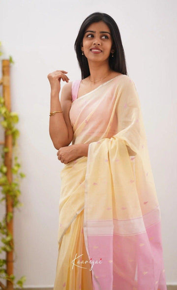 Designer Pastel Yellow Saree With Baby Pink Pallu