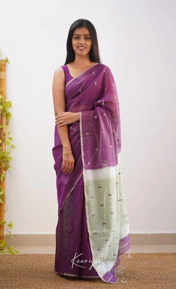 Purple & Mint Green Designer Party Wear Saree with Sleeveless Blouse