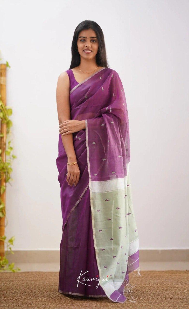 Purple & Mint Green Designer Party Wear Saree with Sleeveless Blouse