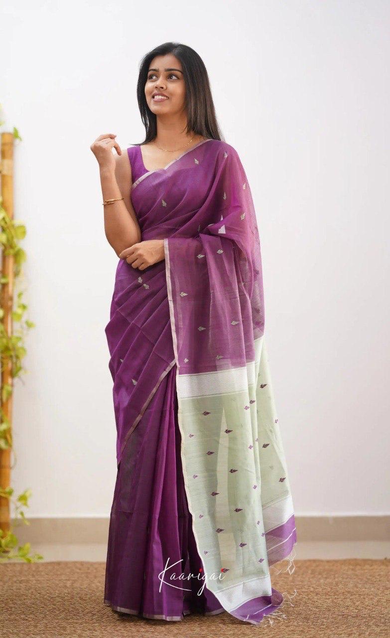 Purple & Mint Green Designer Party Wear Saree with Sleeveless Blouse