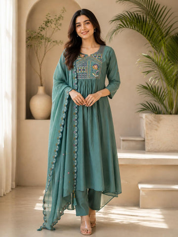Premium Two-Tone Silk Kurti Palazzo Set