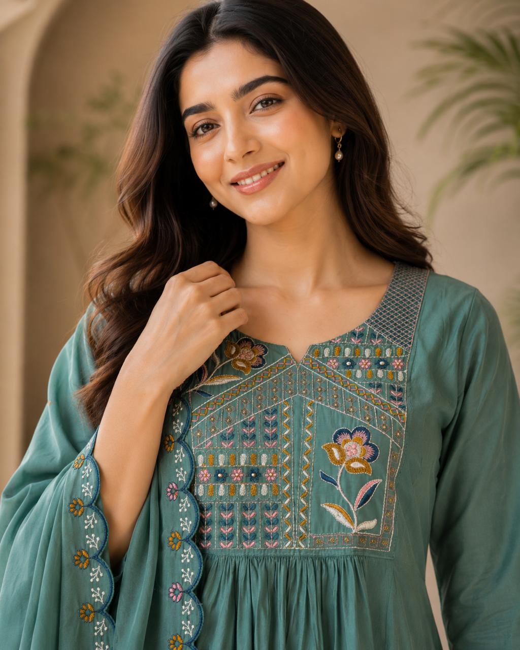 Premium Two-Tone Silk Kurti Palazzo Set