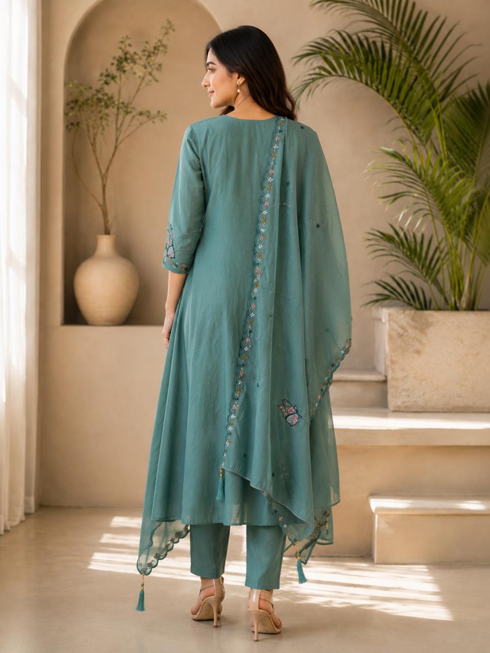 Premium Two-Tone Silk Kurti Palazzo Set