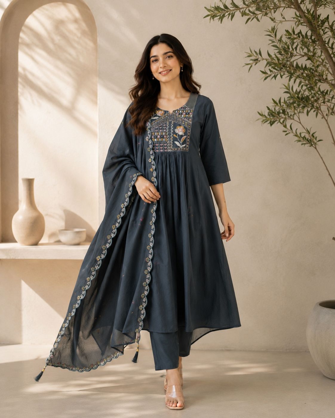 Premium Two-Tone Silk Kurti Palazzo Set
