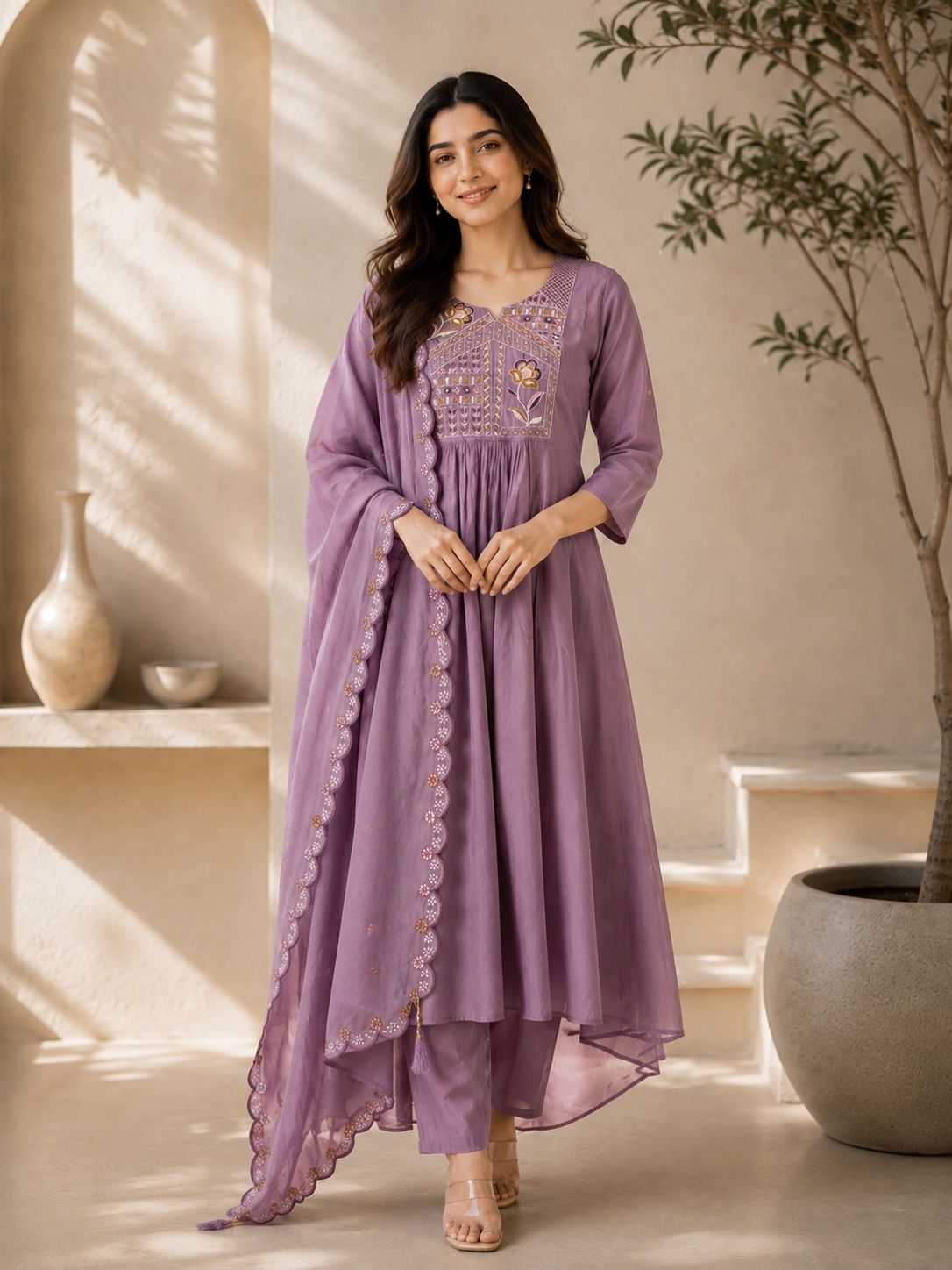 Premium Two-Tone Silk Kurti Palazzo Set