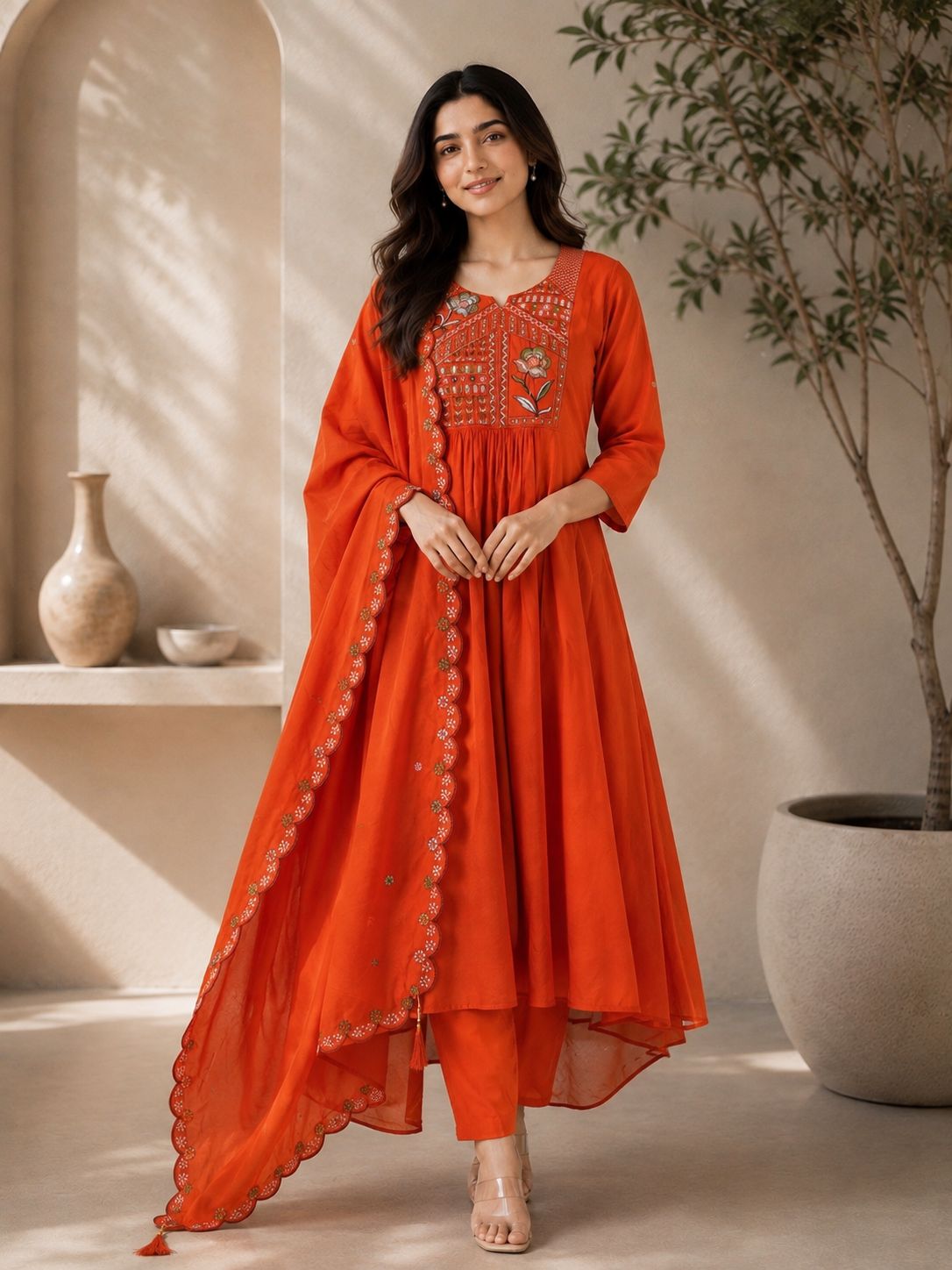 Premium Two-Tone Silk Kurti Palazzo Set