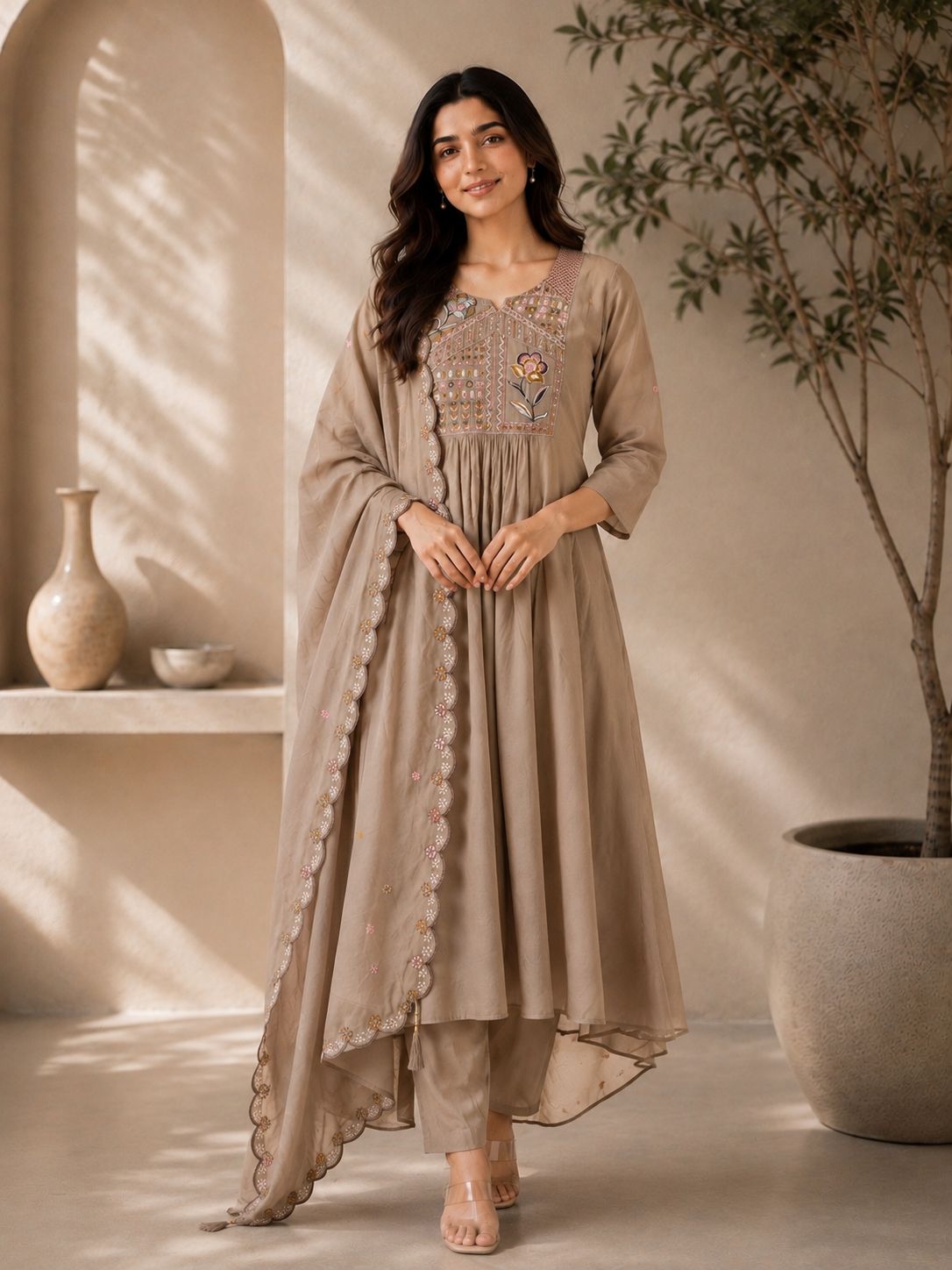 Premium Two-Tone Silk Kurti Palazzo Set