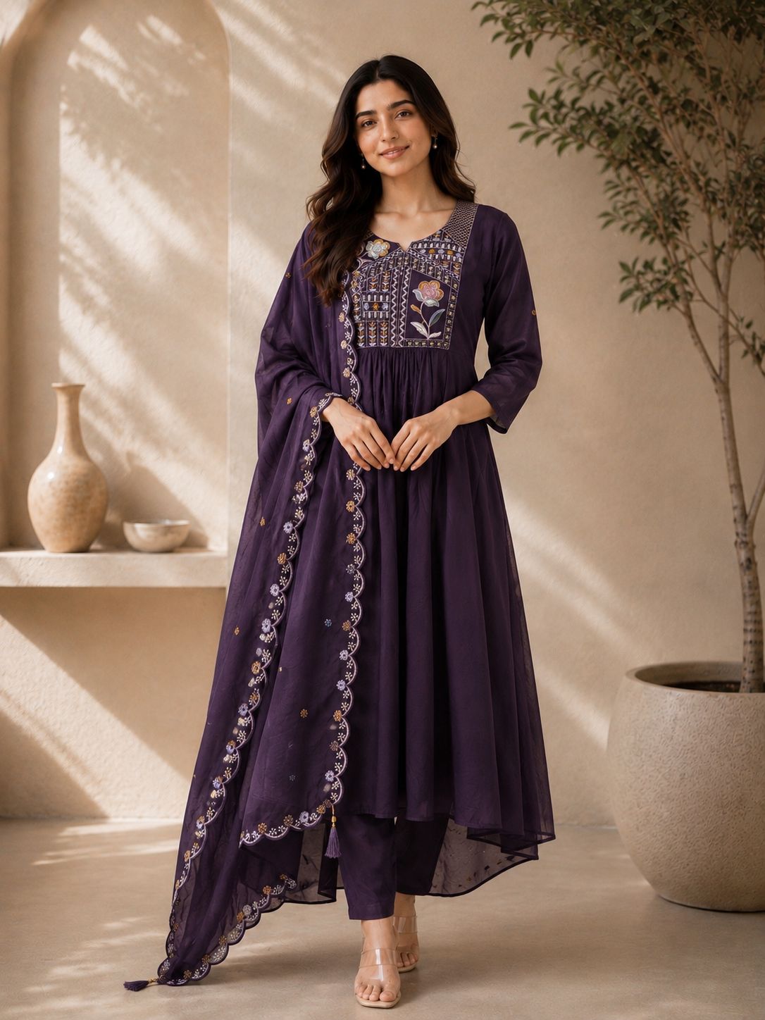 Premium Two-Tone Silk Kurti Palazzo Set