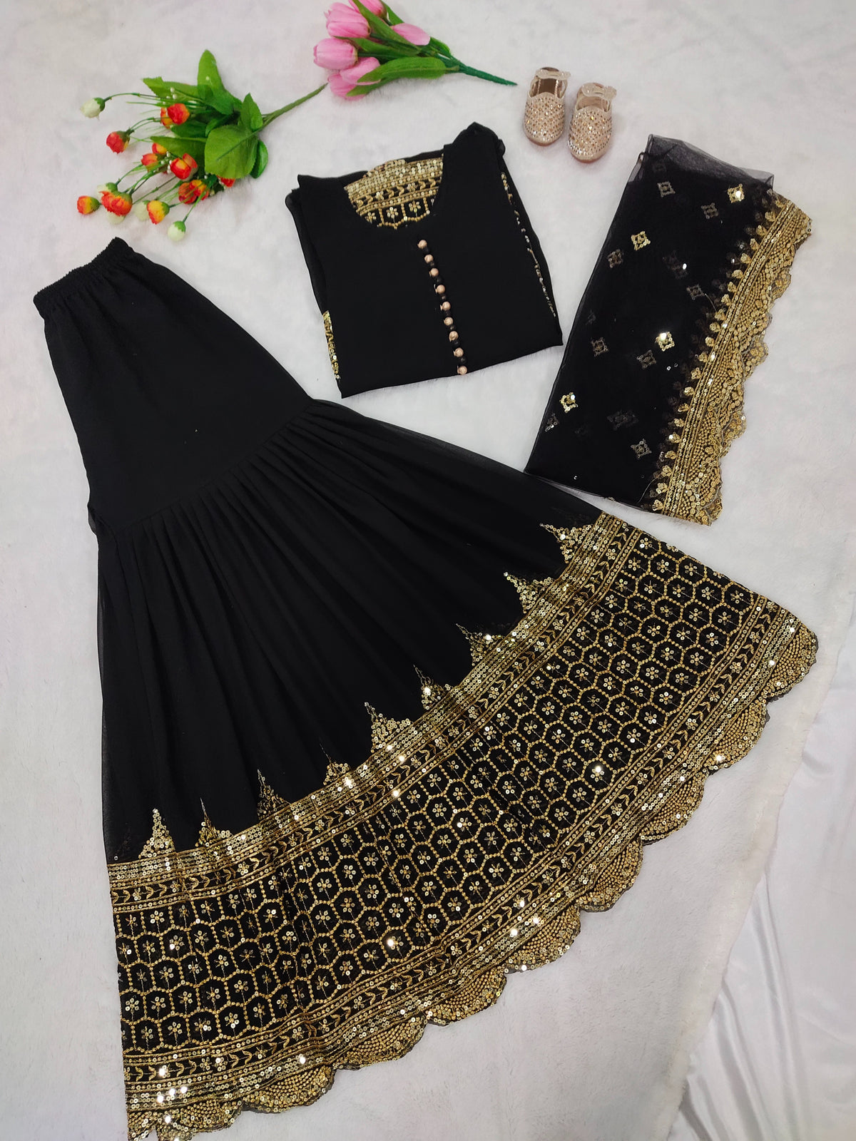 Premium Embroidered Party Wear Sharara Set