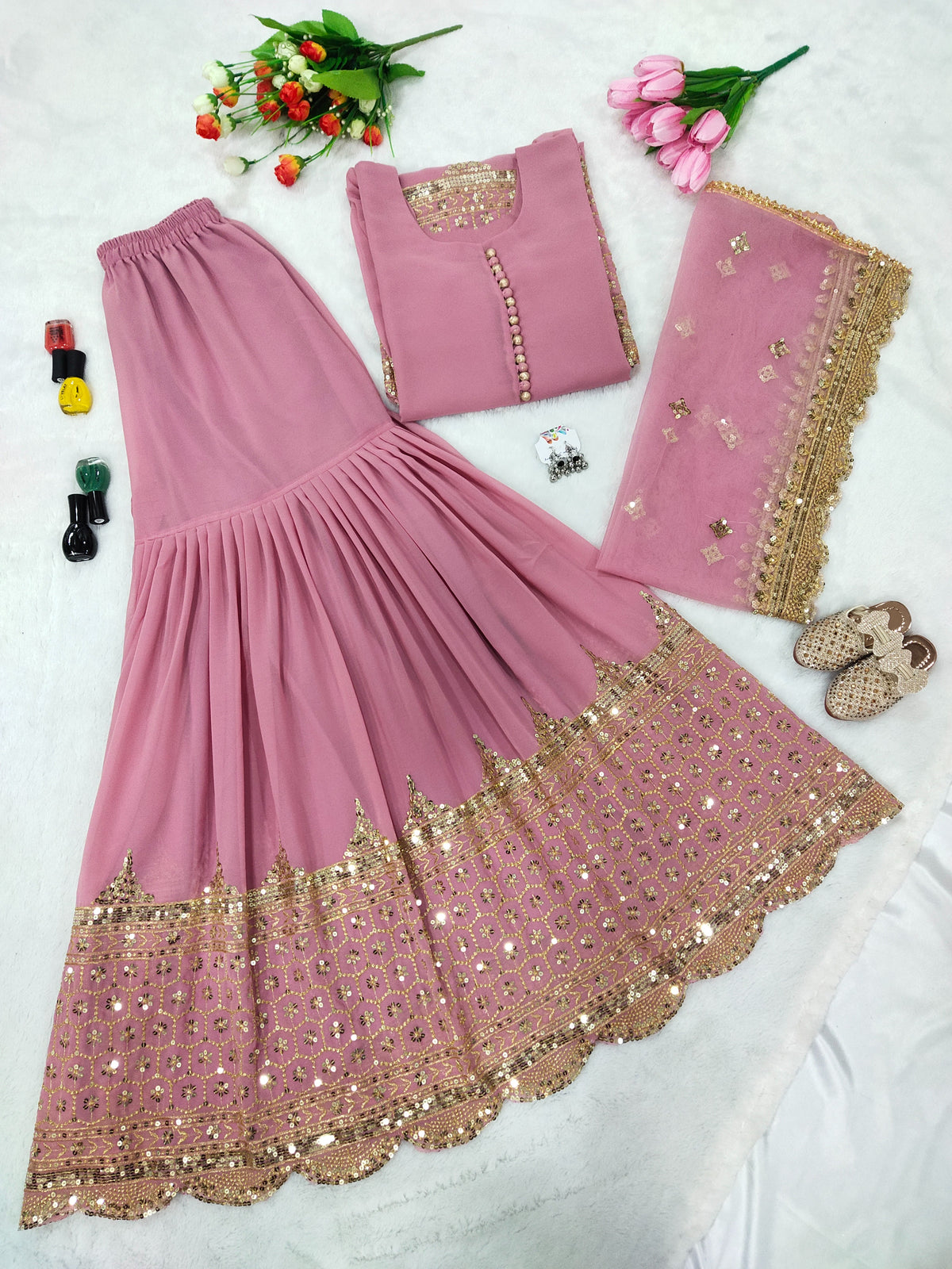 Premium Embroidered Party Wear Sharara Set
