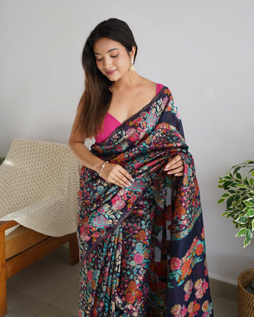 Cotton Kachhi work Multi Thrade Kashmiri Pashmina Saree