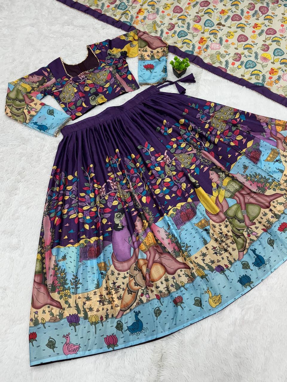 Kalamkari Lehenga with Intricate Nature-Inspired Patterns