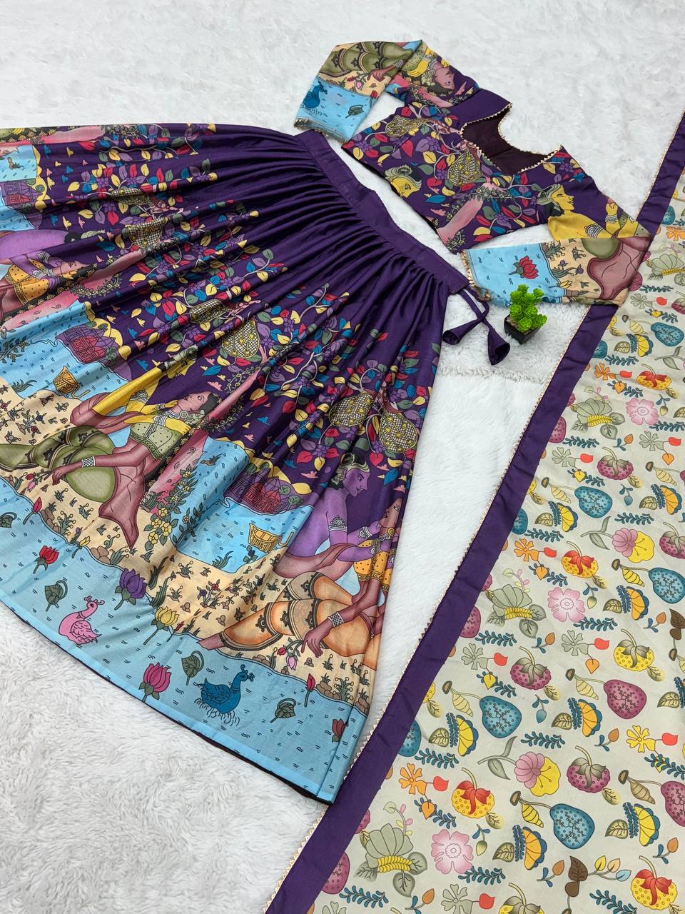 Kalamkari Lehenga with Intricate Nature-Inspired Patterns