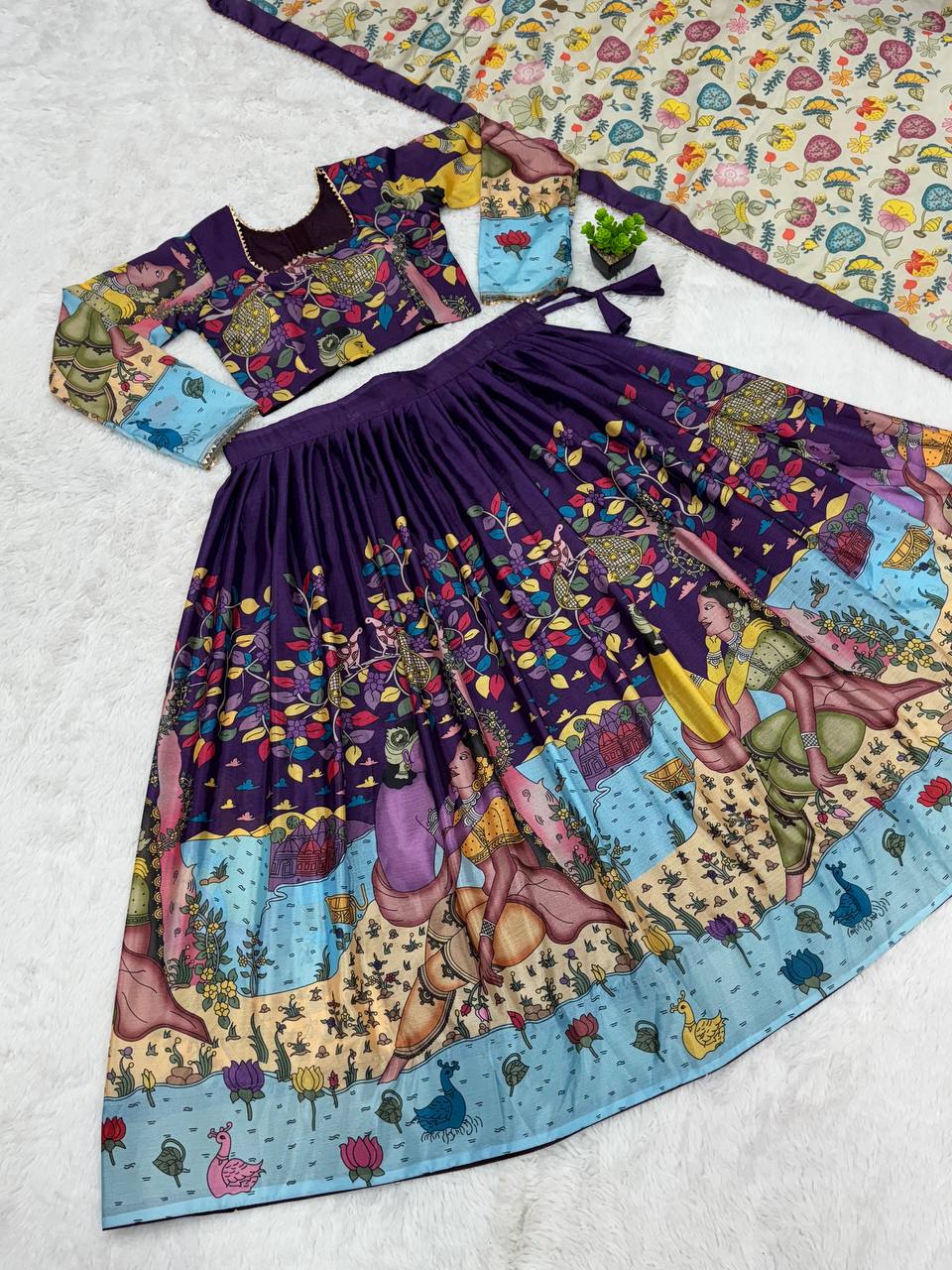 Kalamkari Lehenga with Intricate Nature-Inspired Patterns