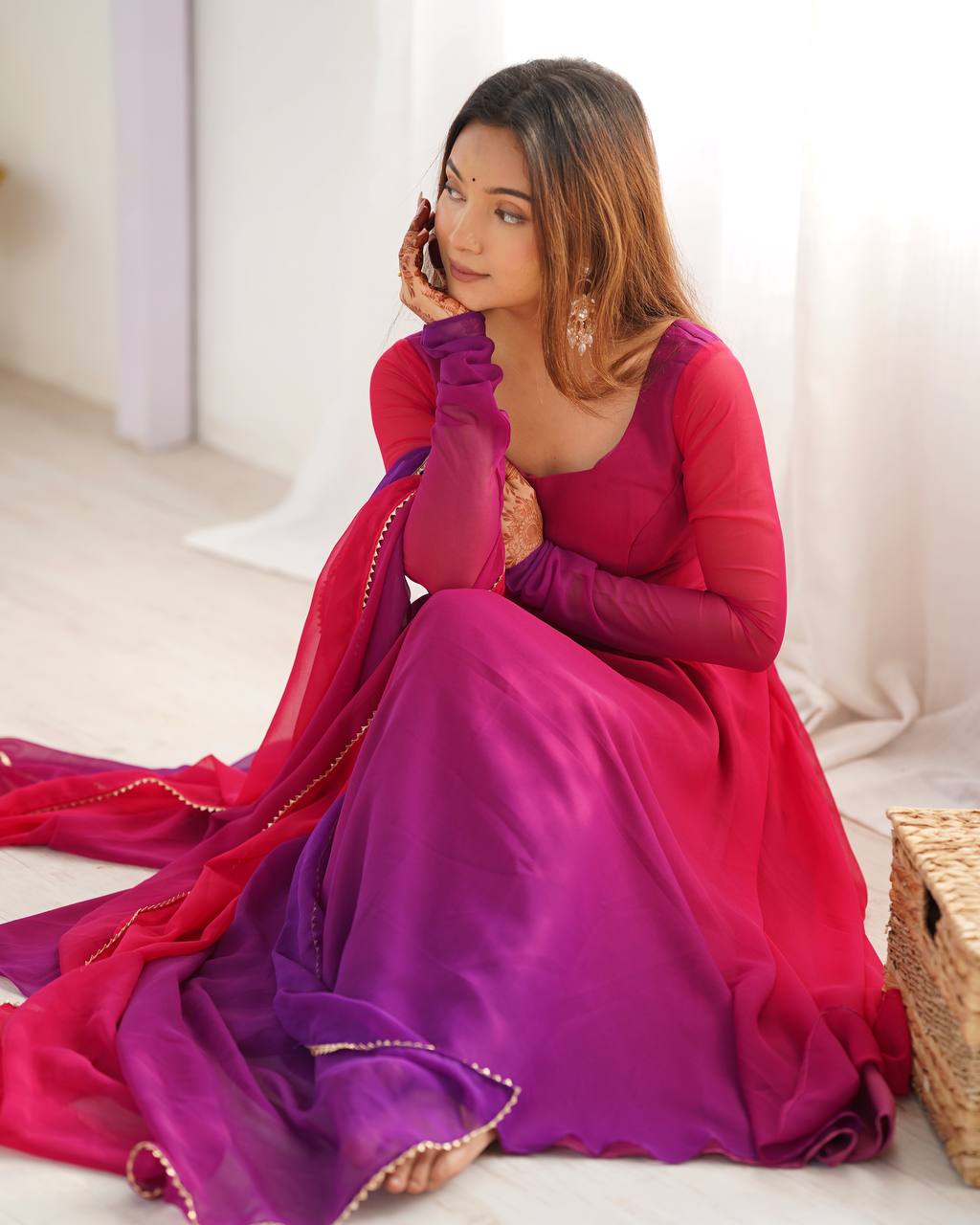 Anarkali Suit Dark Pink Colour Georgette Three Piece