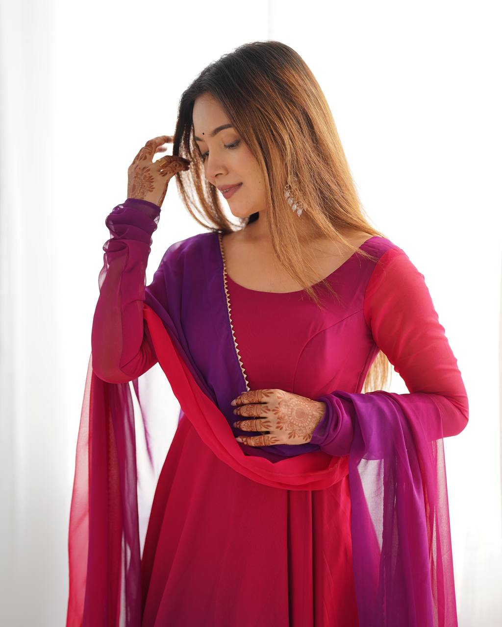 Anarkali Suit Dark Pink Colour Georgette Three Piece