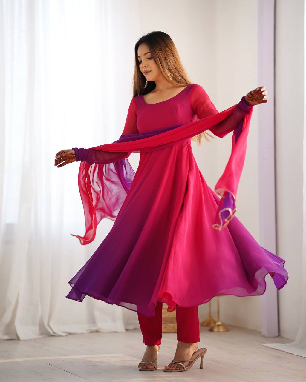 Anarkali Suit Dark Pink Colour Georgette Three Piece