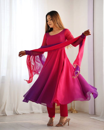 Anarkali Suit Dark Pink Colour Georgette Three Piece