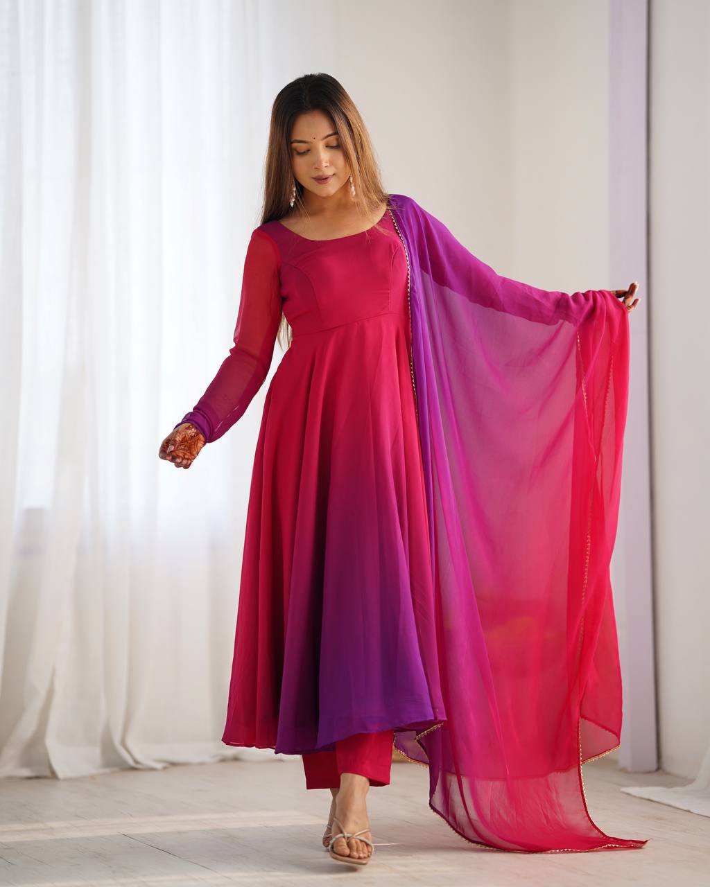 Anarkali Suit Dark Pink Colour Georgette Three Piece