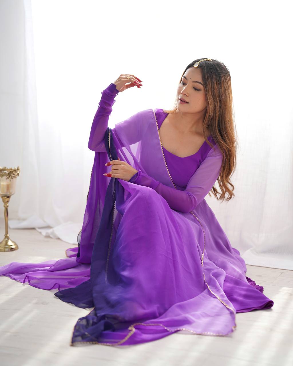 Anarkali Suit Multi Purple Color Georgette Three Piece