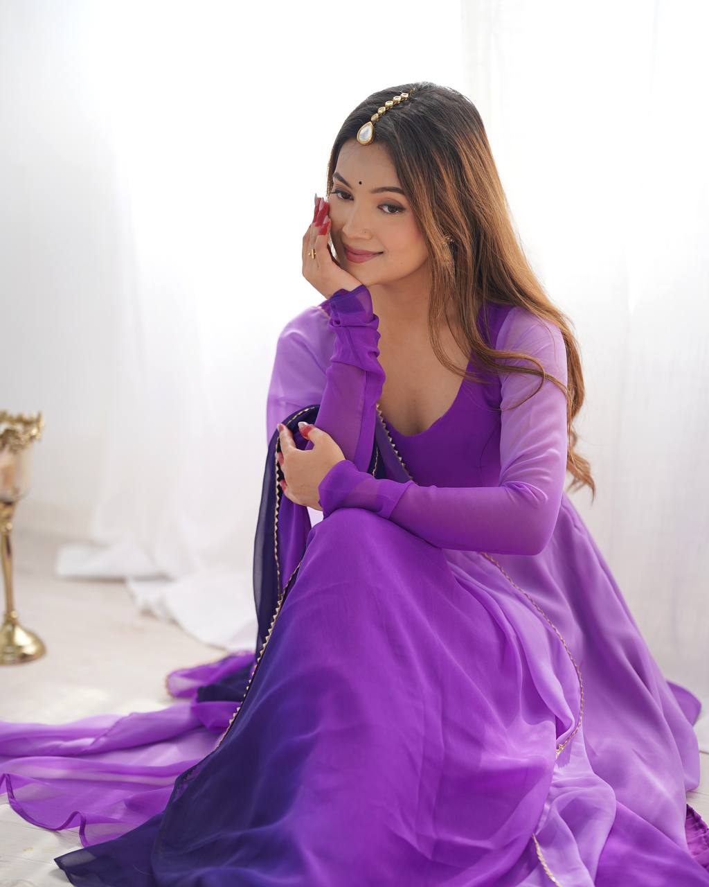Anarkali Suit Multi Purple Color Georgette Three Piece