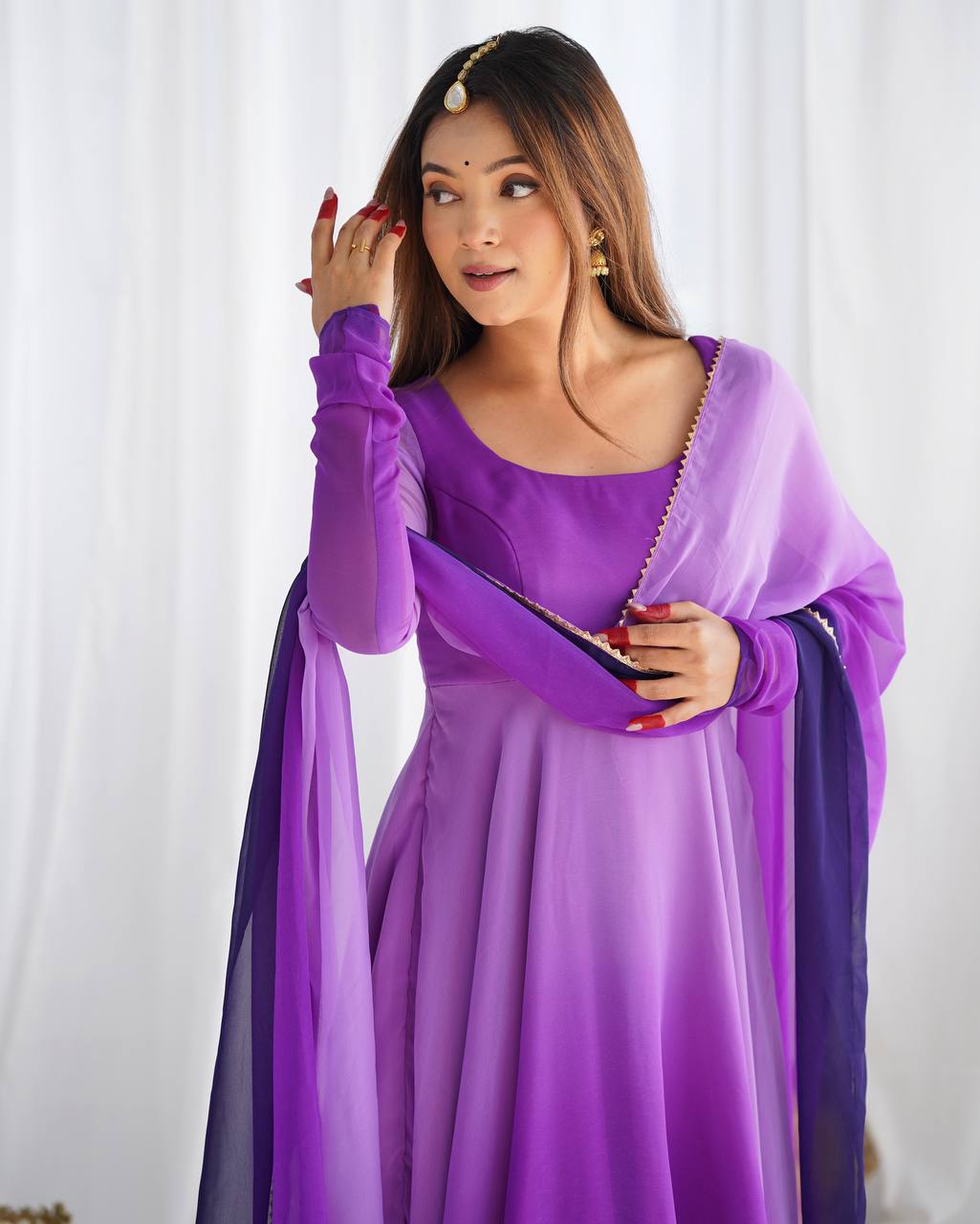 Anarkali Suit Multi Purple Color Georgette Three Piece