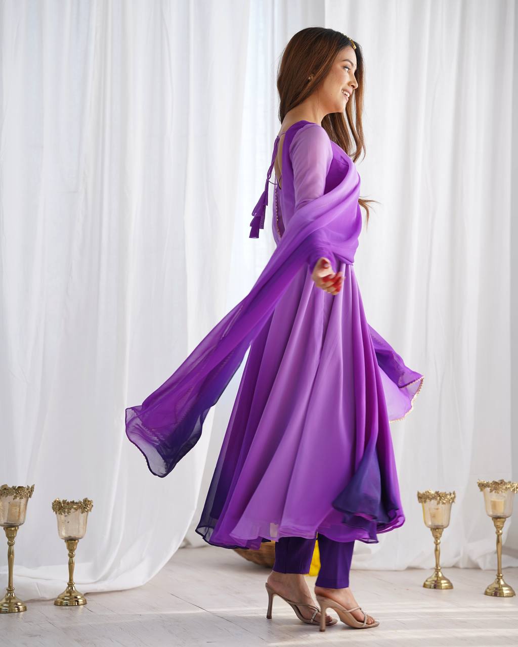 Anarkali Suit Multi Purple Color Georgette Three Piece