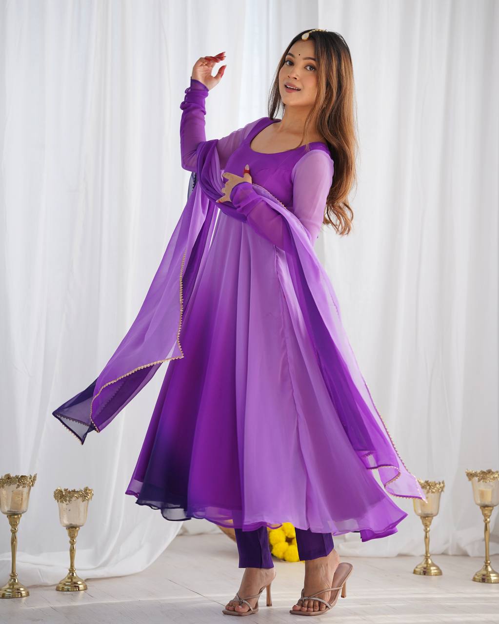 Anarkali Suit Multi Purple Color Georgette Three Piece