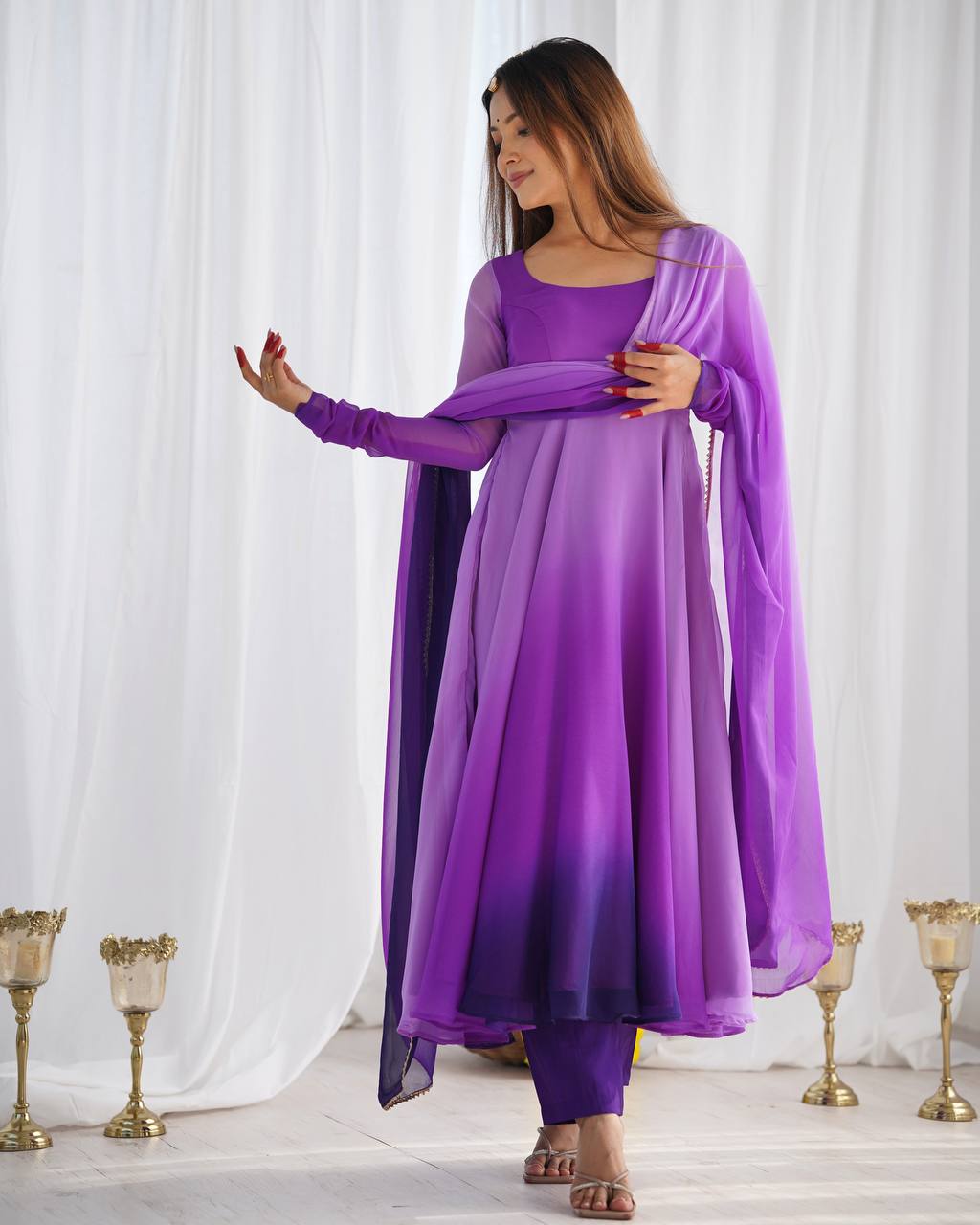 Anarkali Suit Multi Purple Color Georgette Three Piece