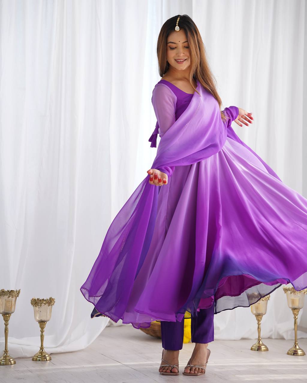 Anarkali Suit Multi Purple Color Georgette Three Piece