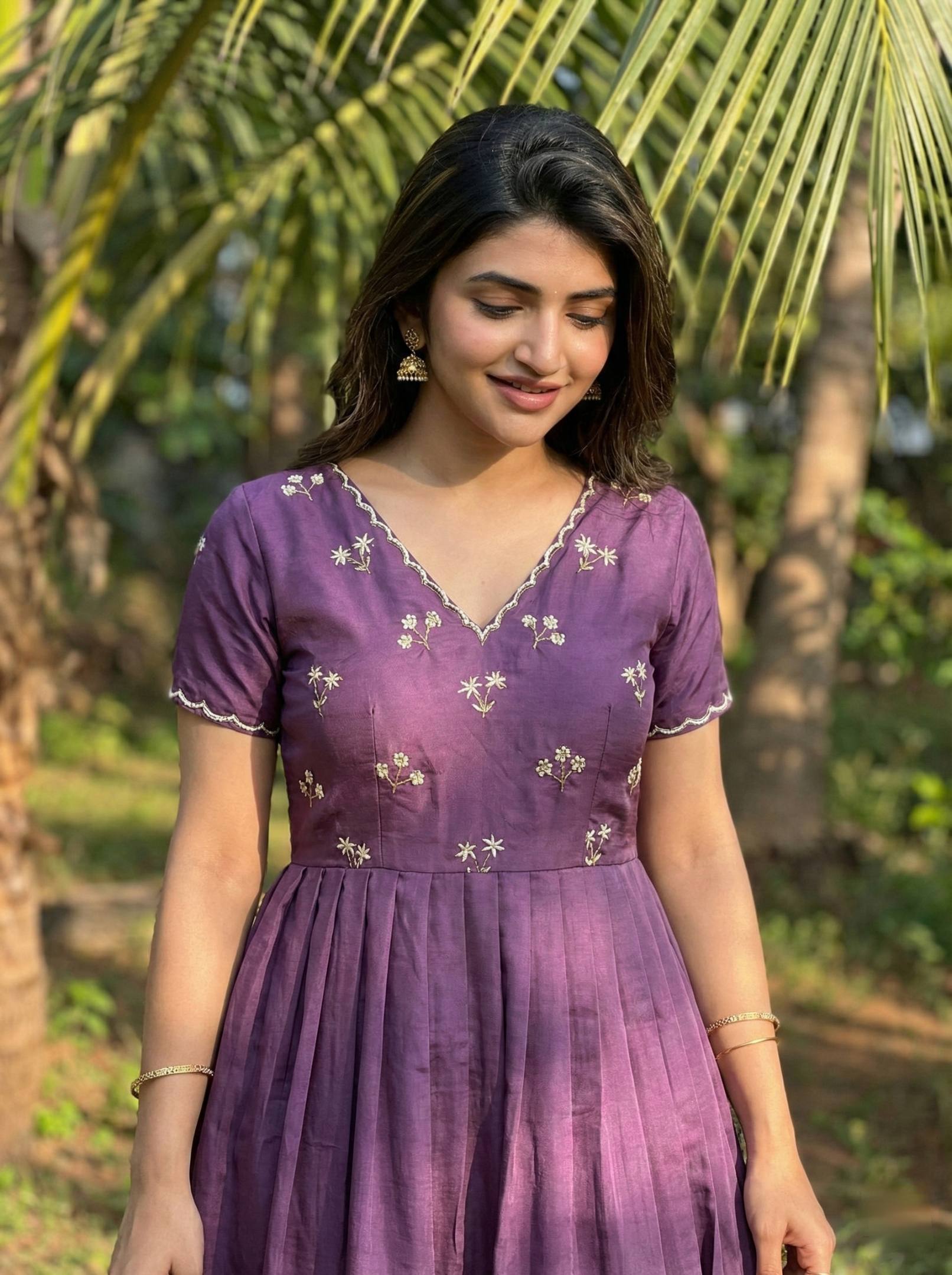 Wine Purple Designer Ethnic Gown for Women with Moti Kardana Hand Embroidery