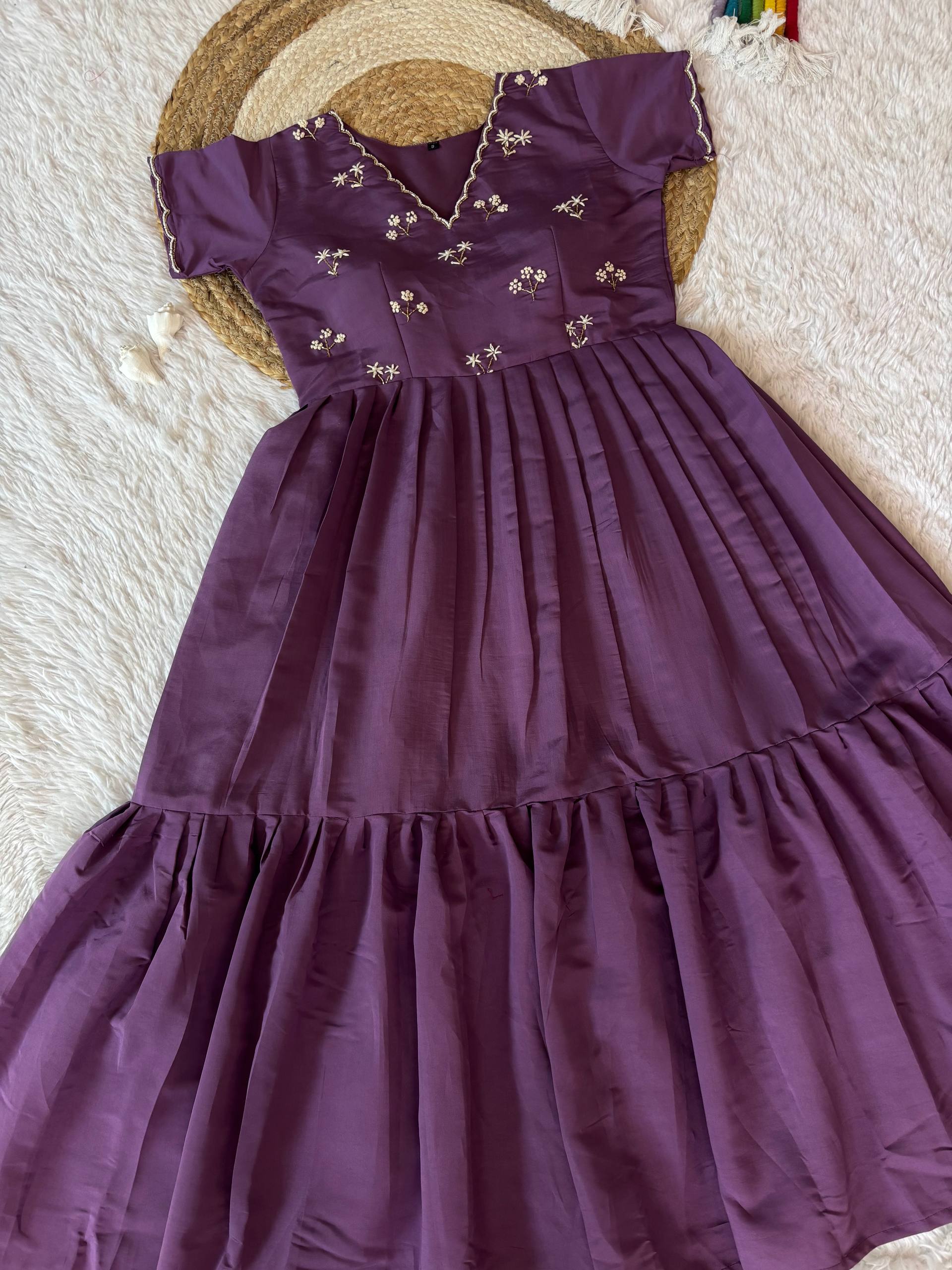 Wine Purple Designer Ethnic Gown for Women with Moti Kardana Hand Embroidery
