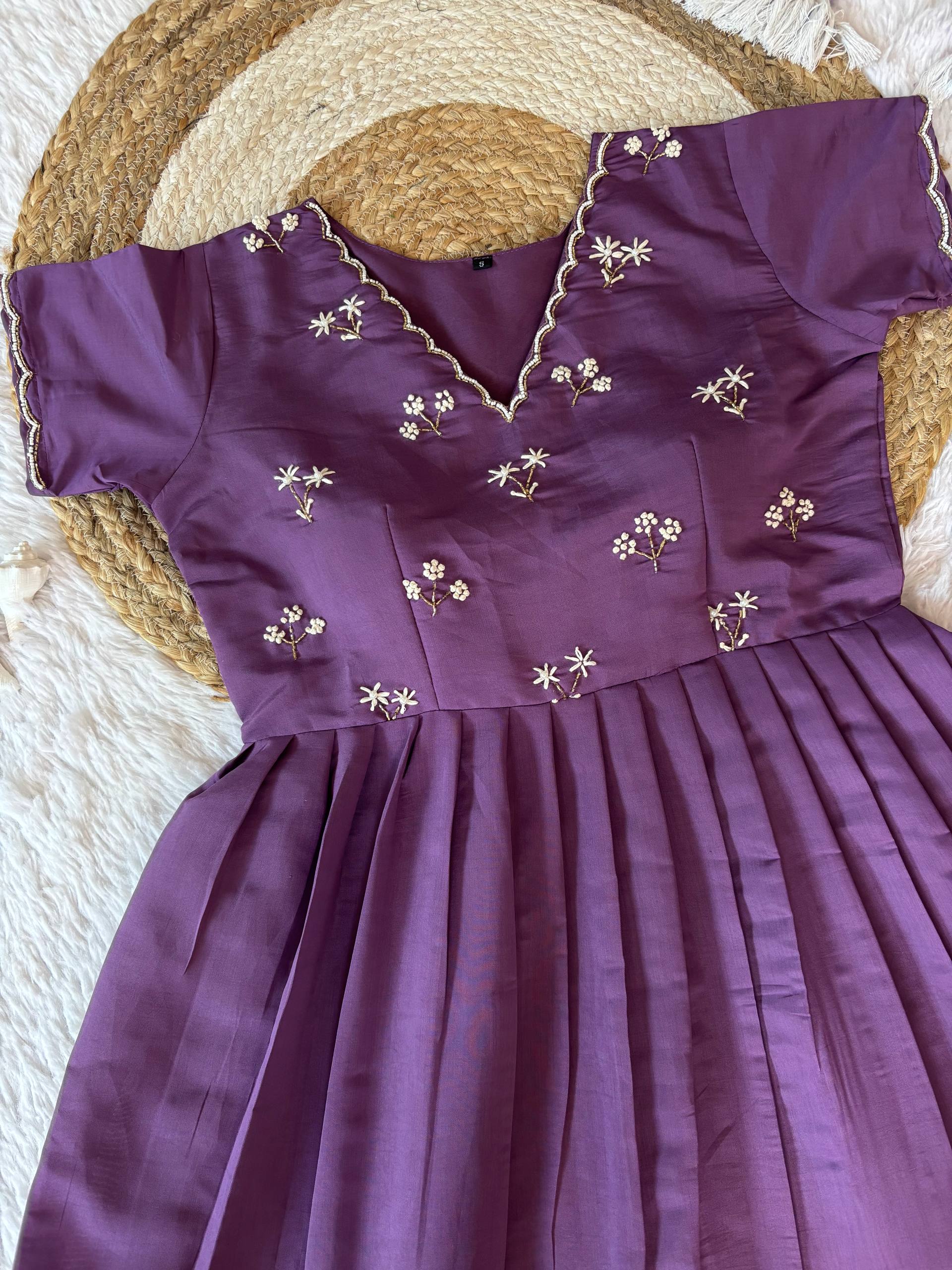 Wine Purple Designer Ethnic Gown for Women with Moti Kardana Hand Embroidery