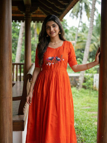 Premium Orange Ethnic Long Gown for Women