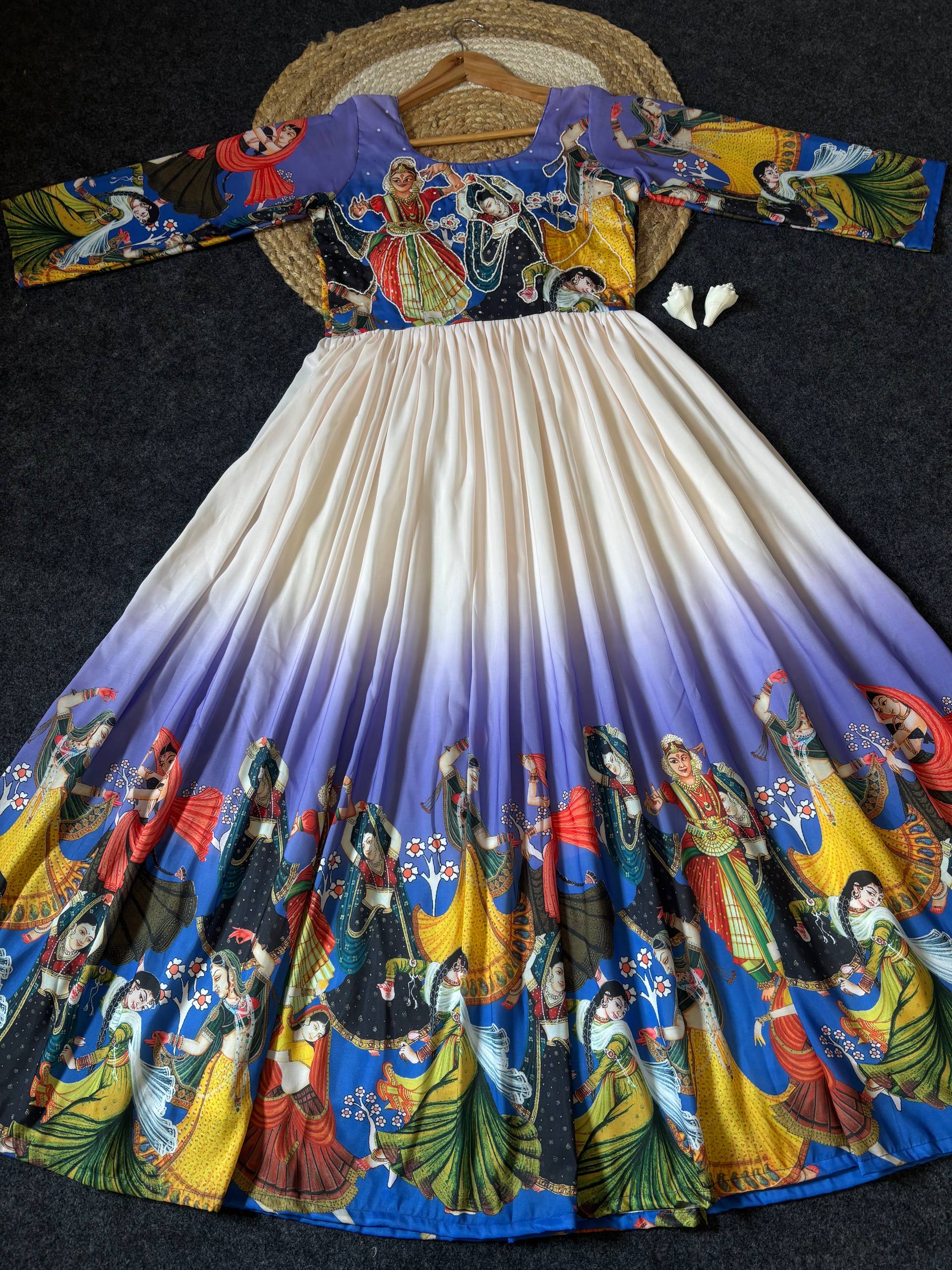 Anarkali Gown Premium Muslin Kalamkari Designer with Khatli Handwork with moti and beats