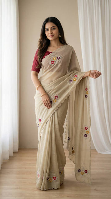 Elegant Soft Rangoli Saree with Handwork Khatali Butta & Cutdana Sequence Border