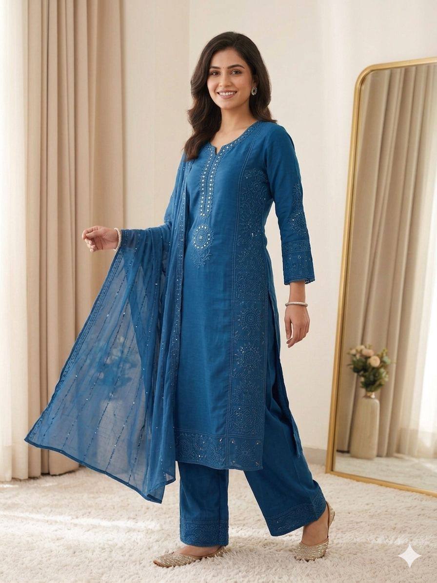 Premium Hand Mirror & Sequin Embroidered Kurta Set