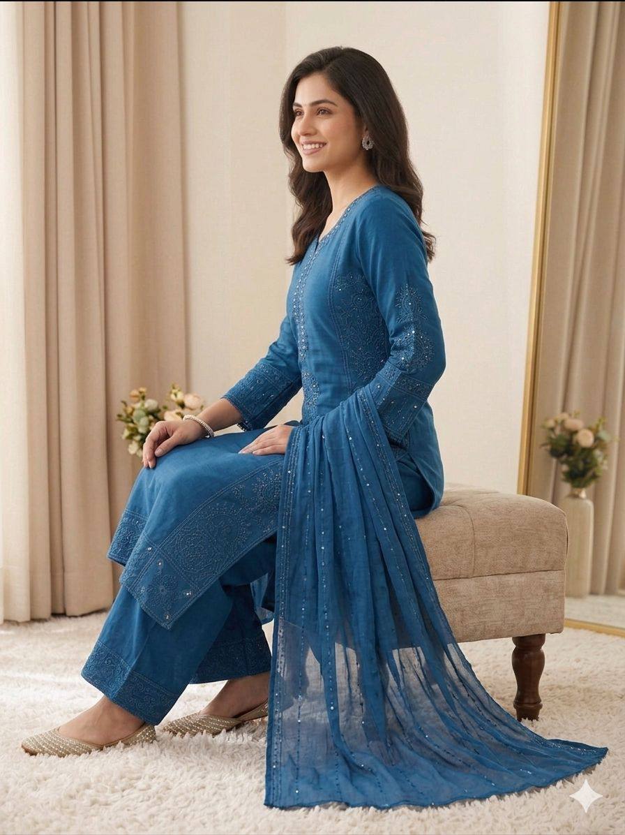 Premium Hand Mirror & Sequin Embroidered Kurta Set