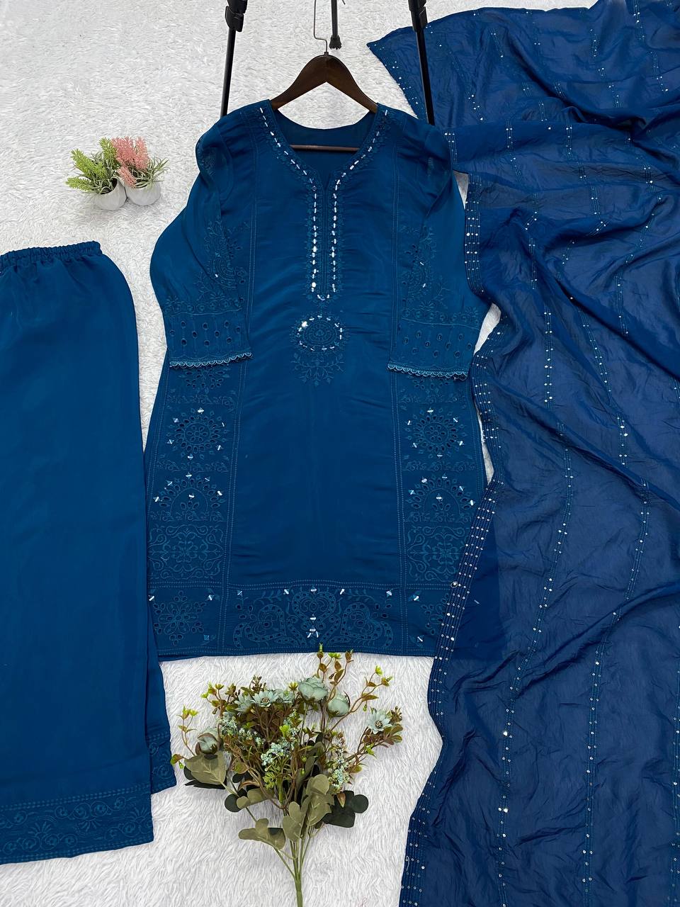 Premium Hand Mirror & Sequin Embroidered Kurta Set