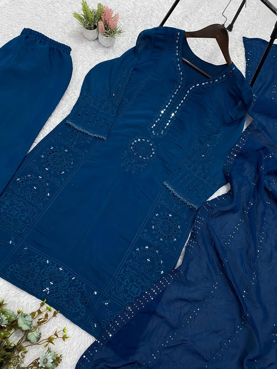 Premium Hand Mirror & Sequin Embroidered Kurta Set