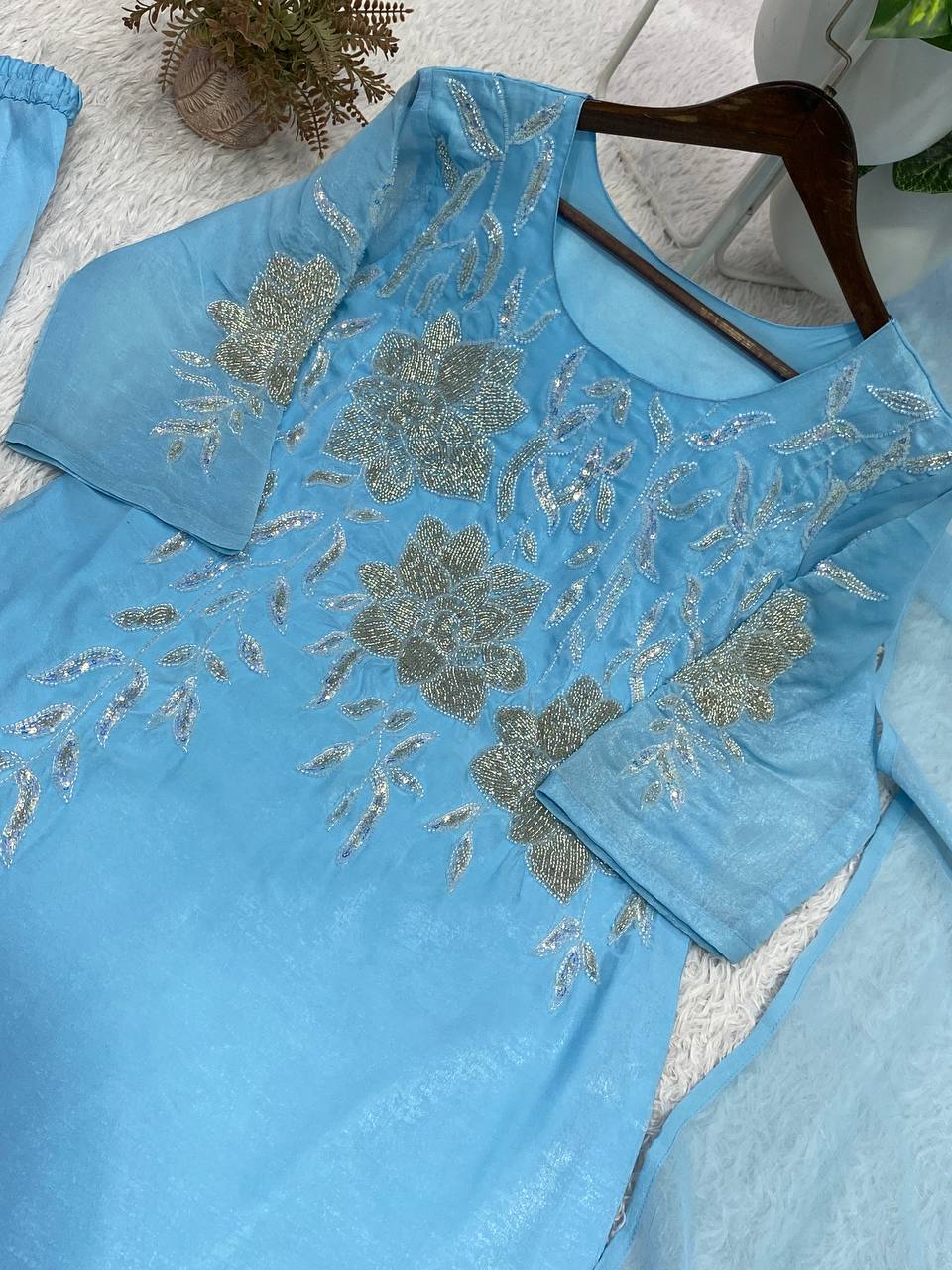 Royal Beaded Sequin Palazzo Suit Set With Designer Dupatta