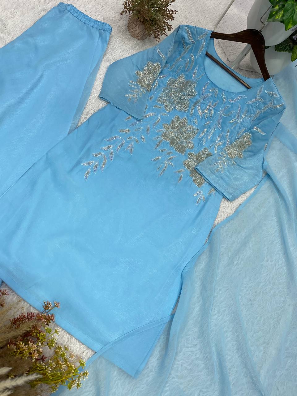 Royal Beaded Sequin Palazzo Suit Set With Designer Dupatta