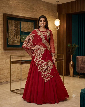 Enchanté Embroidered Lehenga Co-Ord Set With Statement Shrug