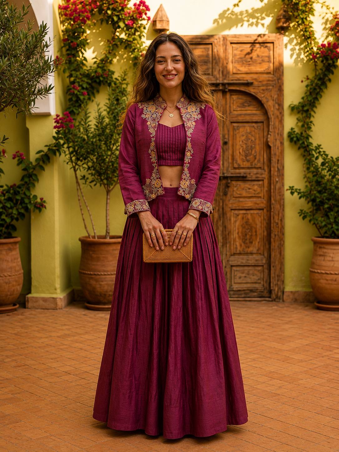 Designer Zazu Silk Embroidered Jacket Lehenga Set