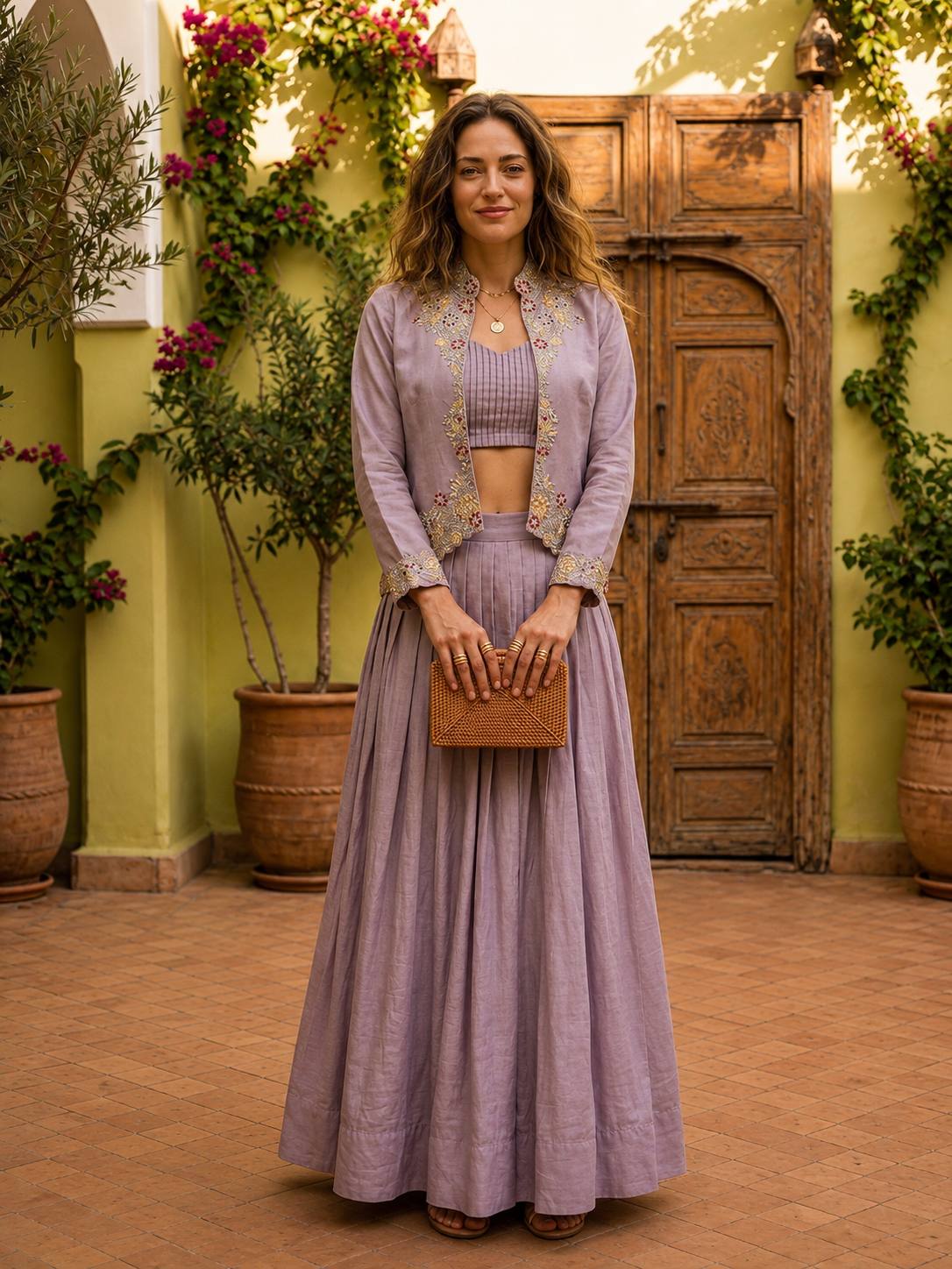 Designer Zazu Silk Embroidered Jacket Lehenga Set