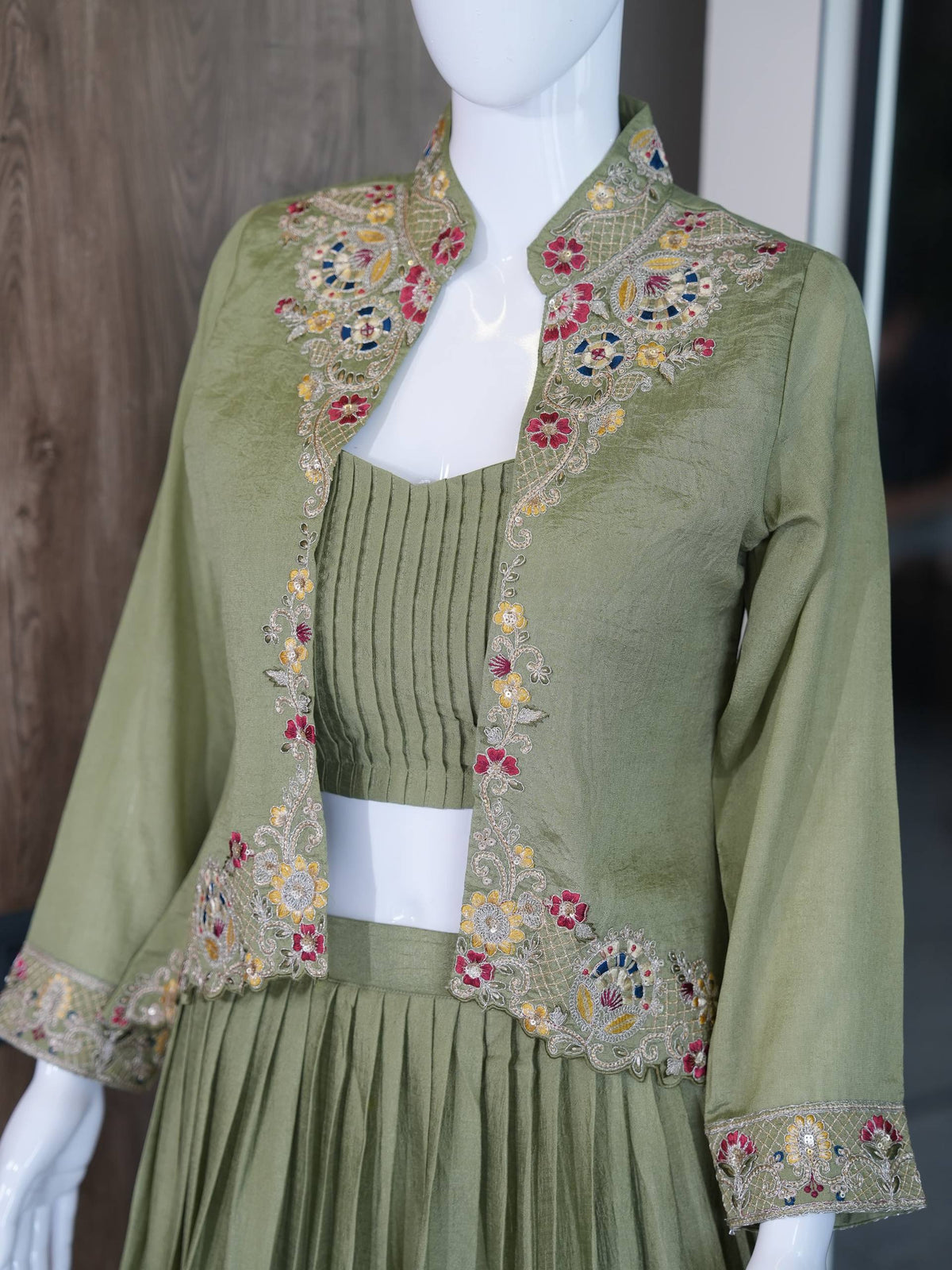 Designer Zazu Silk Embroidered Jacket Lehenga Set