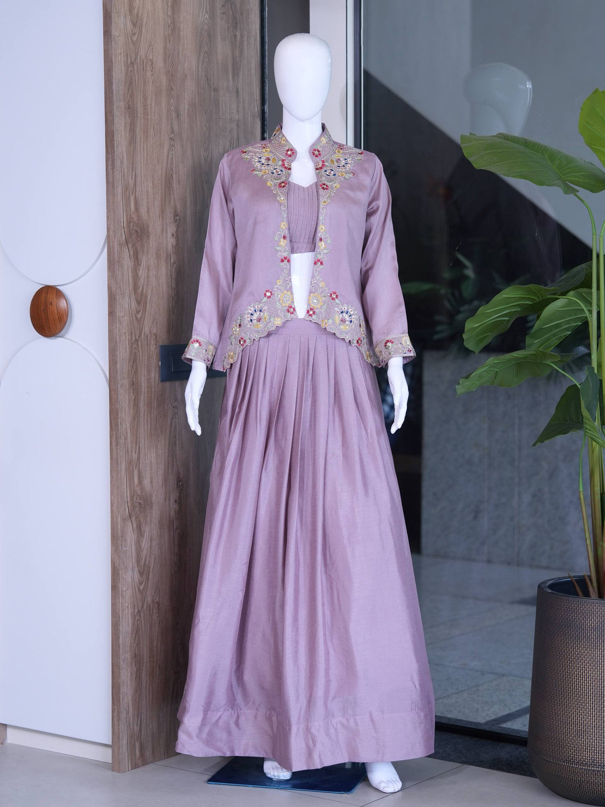 Designer Zazu Silk Embroidered Jacket Lehenga Set