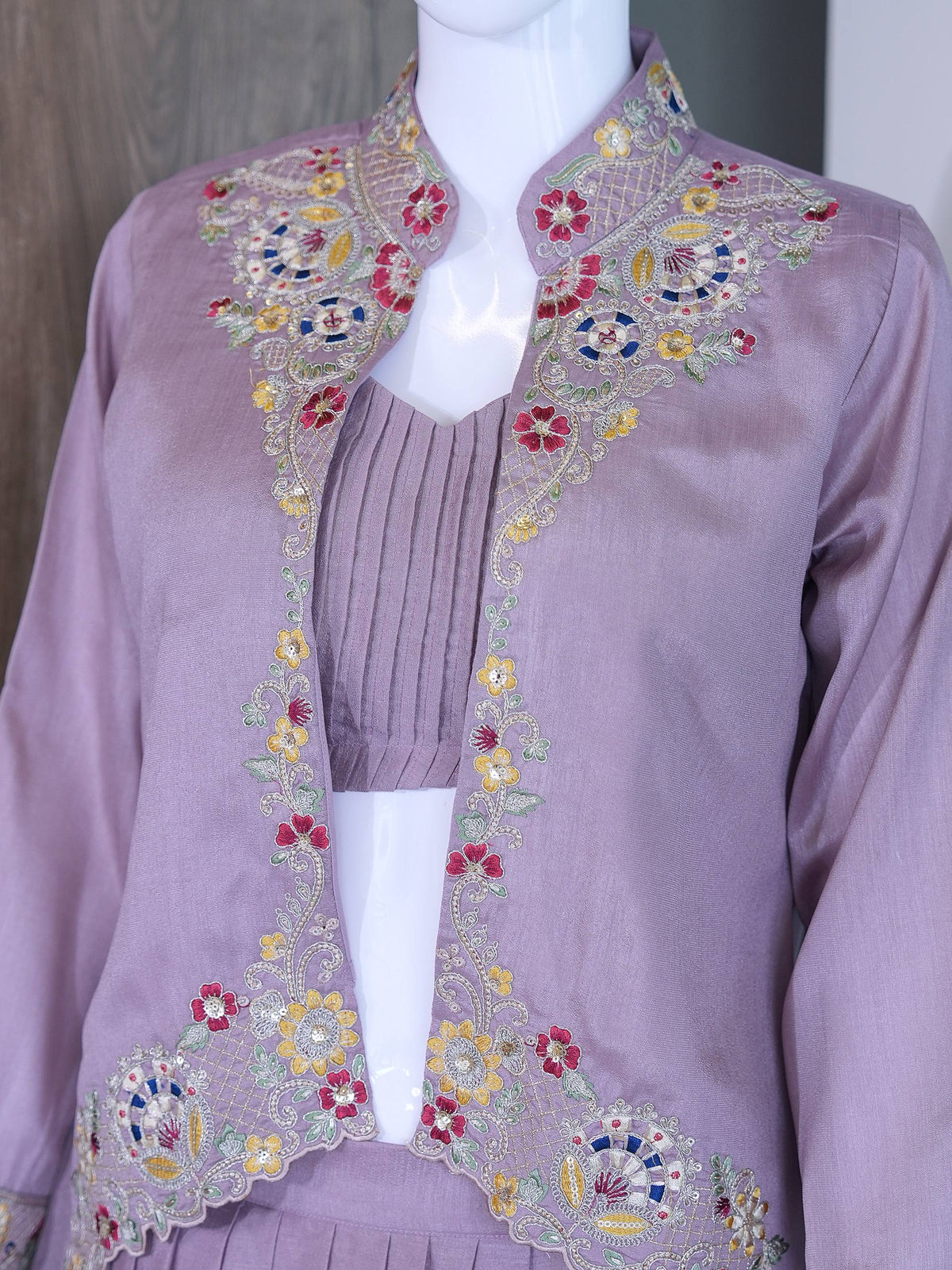 Designer Zazu Silk Embroidered Jacket Lehenga Set
