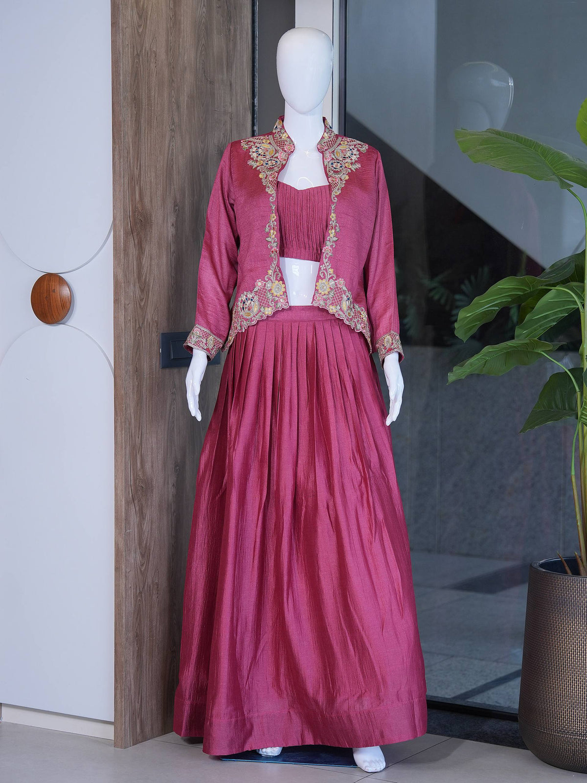 Designer Zazu Silk Embroidered Jacket Lehenga Set